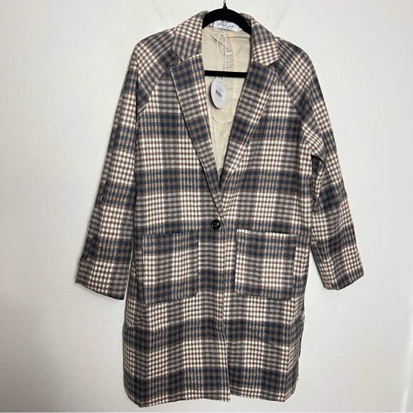 NWT Petal & Pup Plaid Long Midlength Coat Brown & Blue - Picture 5 of 11